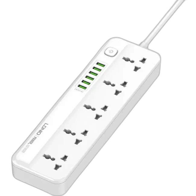 Мережевий фільтр LDNIO SC5614 2500W, 5 розеток, 3USB, 3.4A/17W 2M, White