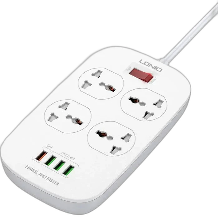Мережевий фільтр LDNIO SC4407Q, 4 розетки, 4USB, 2м, White