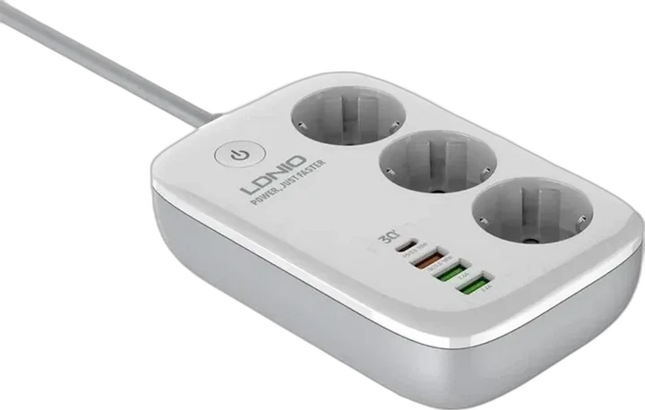 Мережевий фільтр LDNIO SEW3452 WiFi управління, 2500W, 3 розетки, 3USB/1Type-C, QC/PD, 3A/38W 2M, White (SEW3452)