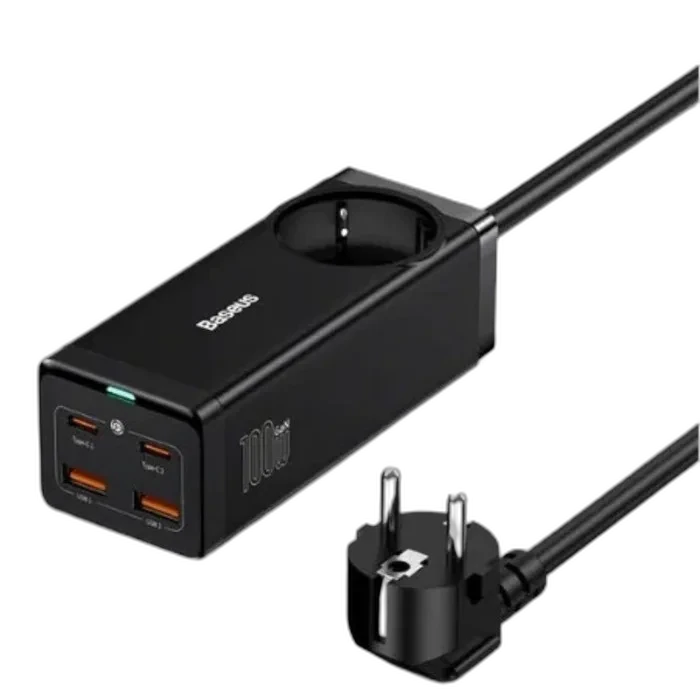 МЗП Baseus GaN3 Pro Desktop Powerstrip AC+2U+2C 65W EU Black(Include：Baseus Xiaobai series fast charging Cable Type-C to Type PSZM000901