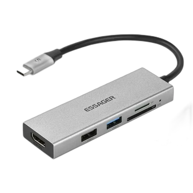 USB 3.0 хаб + кардридер + конвертер HDMI 4K Essager 5 в 1
